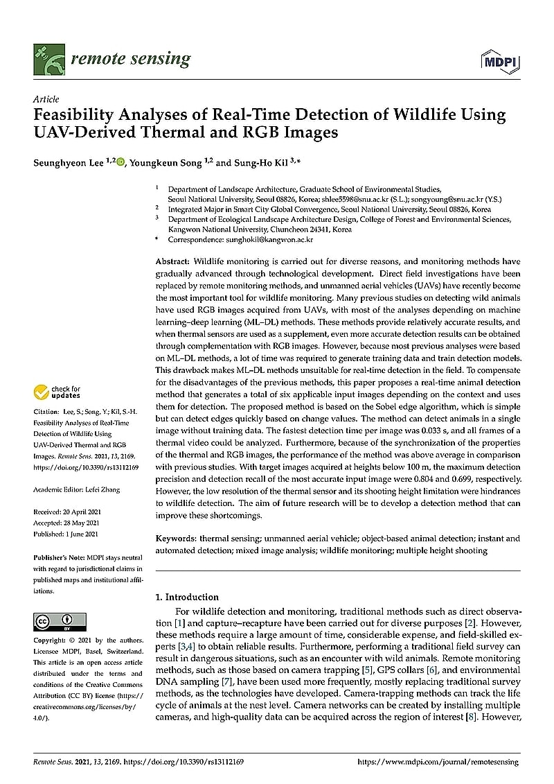 Feasibility Analyses of Real-Time Detection of Wildlife Using UAV-Derived Thermal and RGB Images