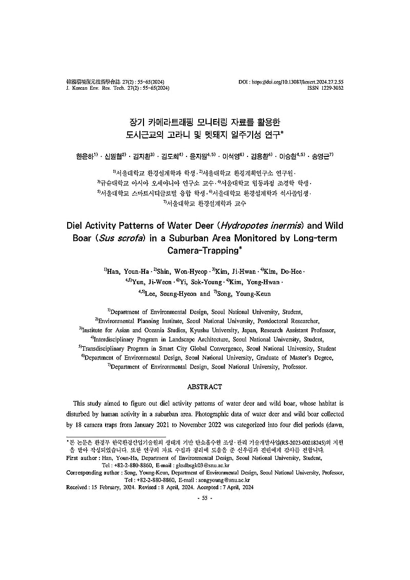 Diel Activity Patterns of Water Deer (Hydropotes inermis) and Wild Boar (Sus scrofa) in a Suburban Area Monitored by Long-term Camera-Trapping