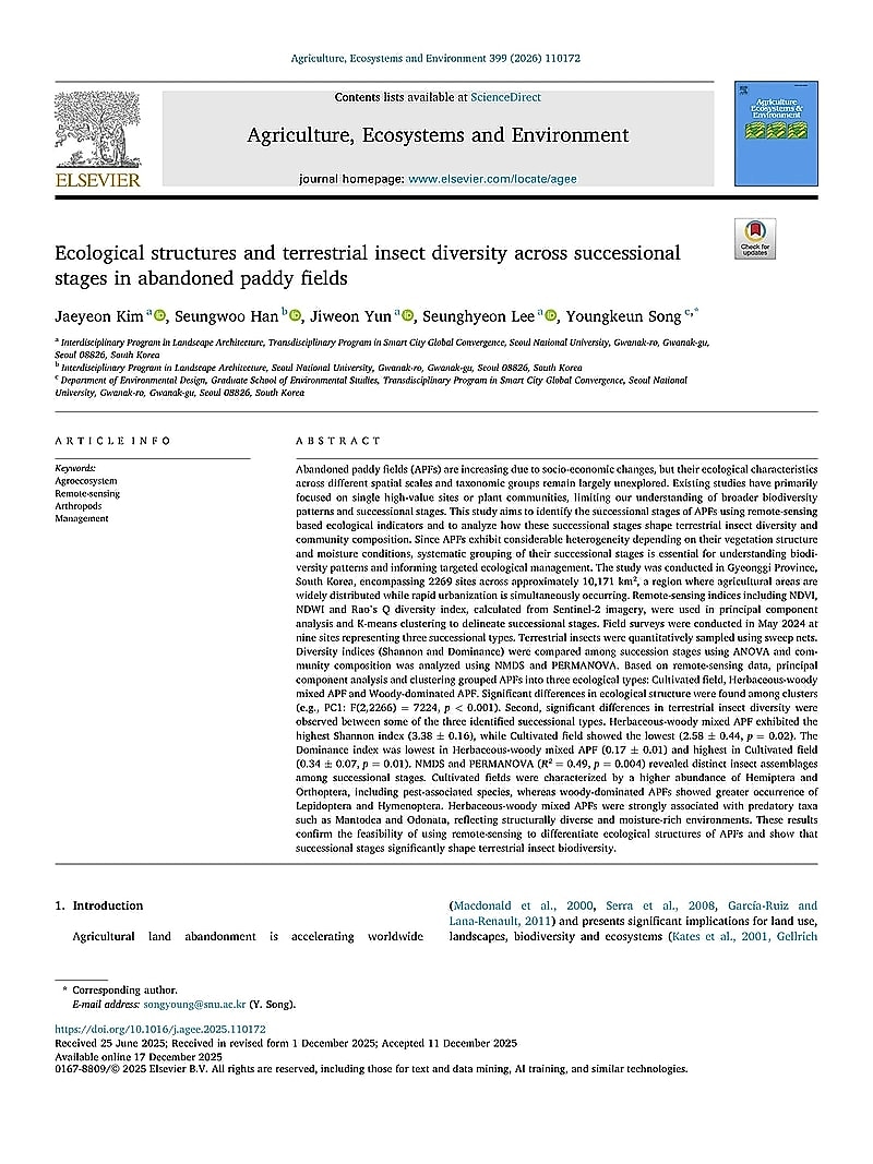 Ecological structures and terrestrial insect diversity across successional stages in abandoned paddy fields