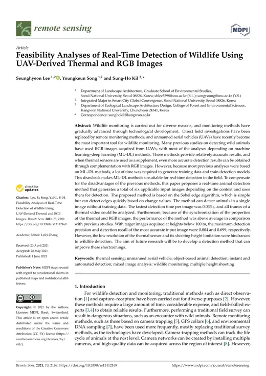 Feasibility Analyses of Real-Time Detection of Wildlife Using UAV-Derived Thermal and RGB Images