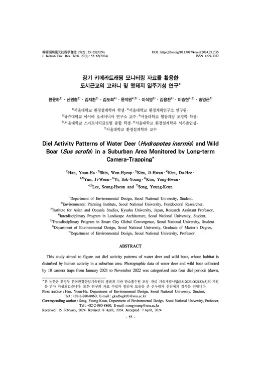 Diel Activity Patterns of Water Deer (Hydropotes inermis) and Wild Boar (Sus scrofa) in a Suburban Area Monitored by Long-term Camera-Trapping