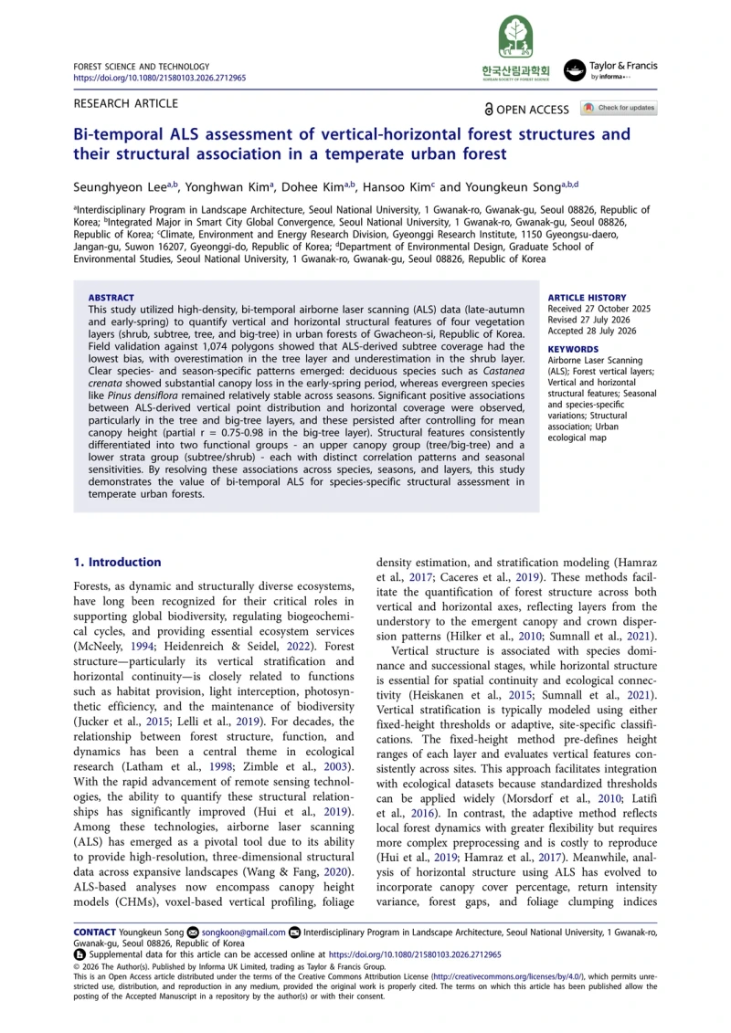 Bi-temporal ALS assessment of vertical–horizontal forest structures and their structural association in a temperate urban forest